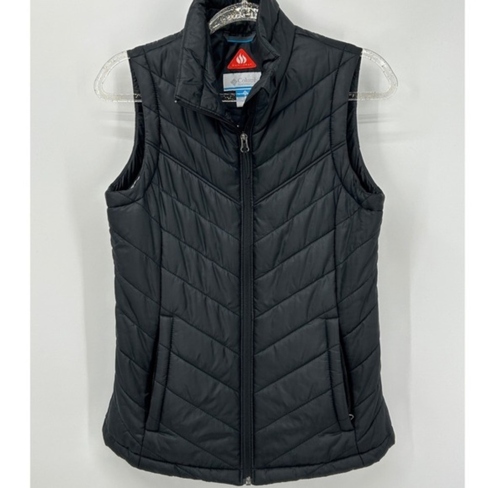 Columbia Omni-Heat Puffer Vest Womens Small Black Chevron Quilted Full Zip